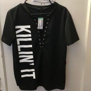 Papaya Black Lace-Up T-Shirt (Small)